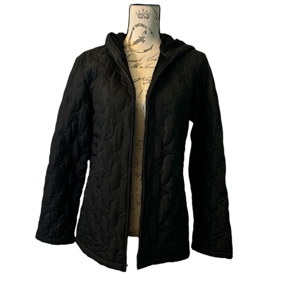 ESPRIT puffer hoodie, vintage, black quilted, full zipper, soft, Size M - Picture 1 of 9